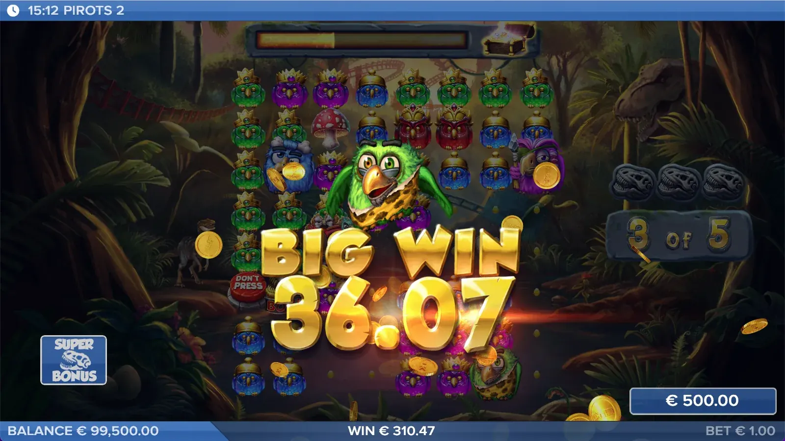 Pirots 2 Big Win-scherm