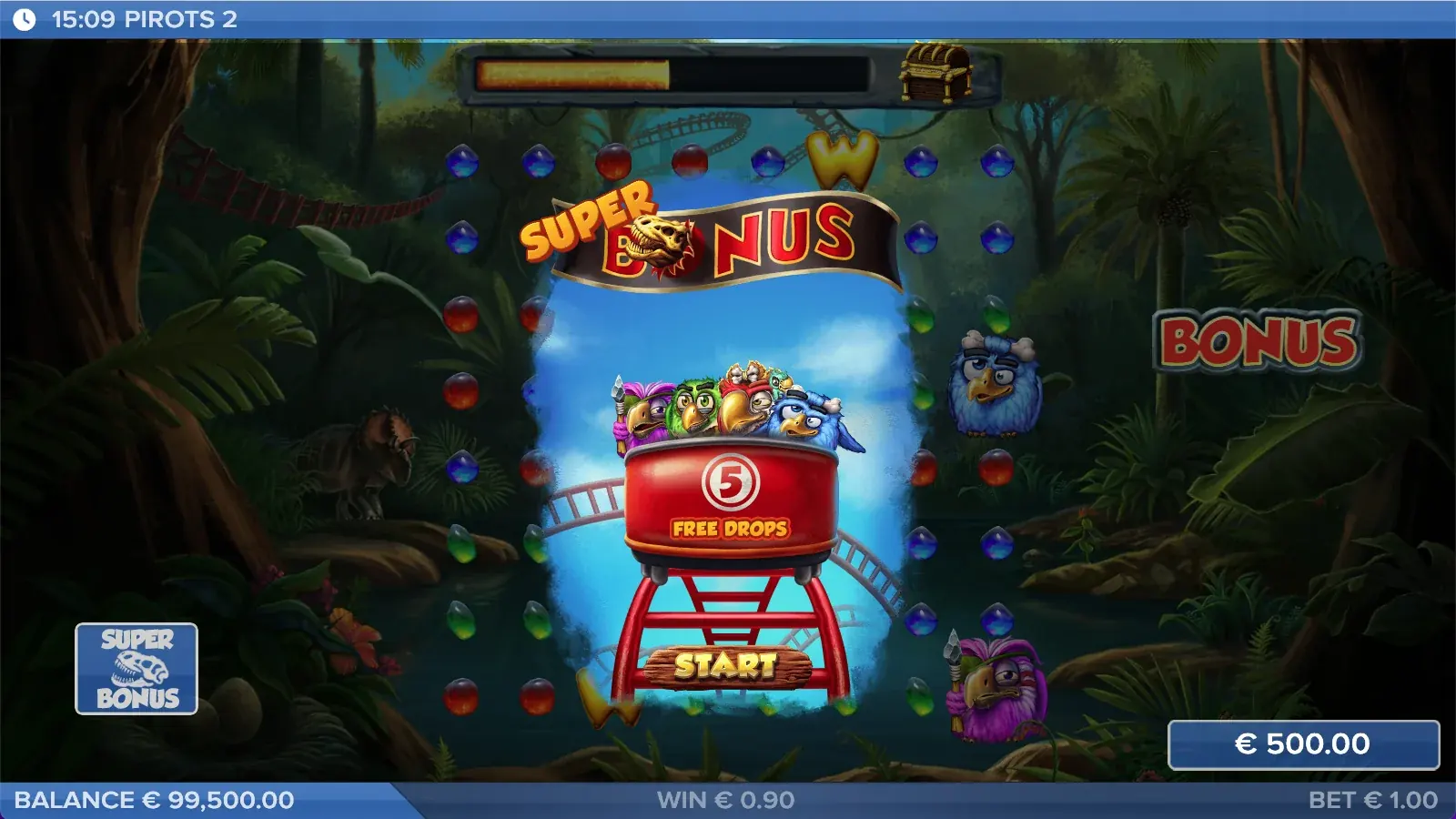 Pirots 2 bonusmodus met Free Drops actief