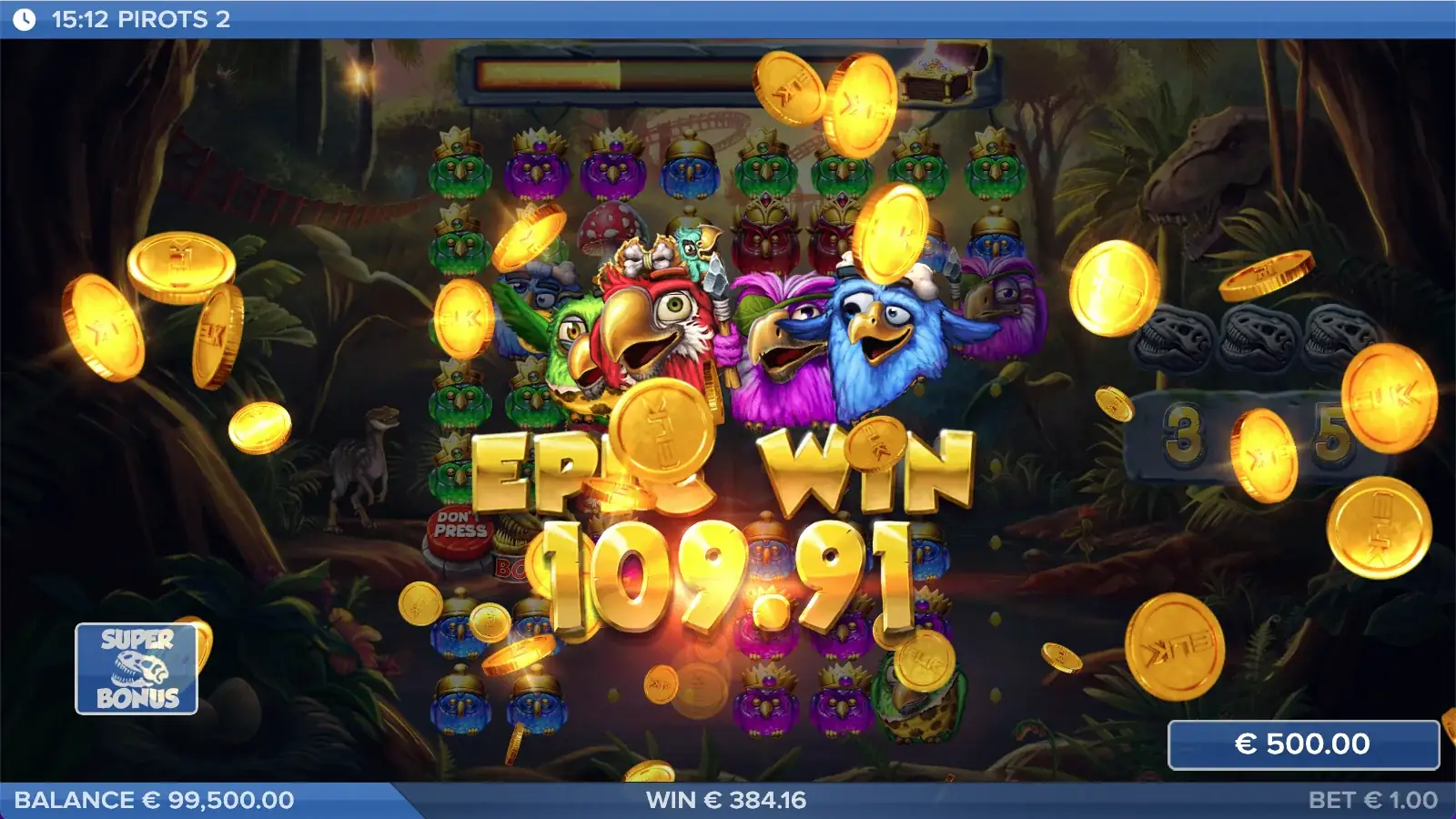 Pirots 2 Epic Win-scherm
