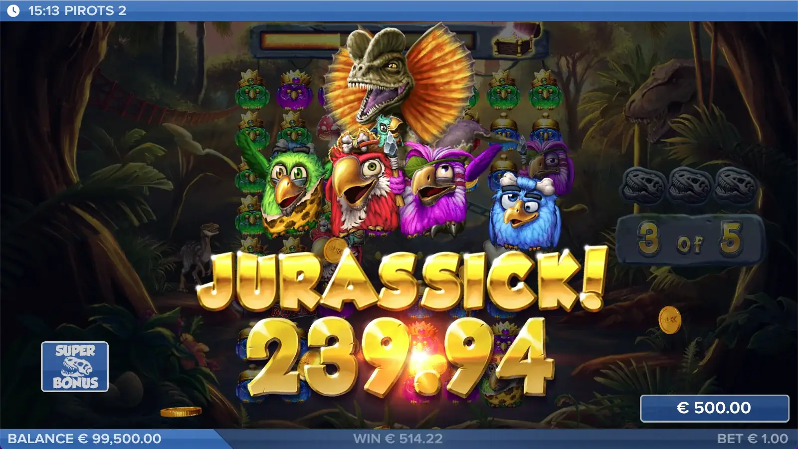 Pirots 2 Jurassick Win-scherm