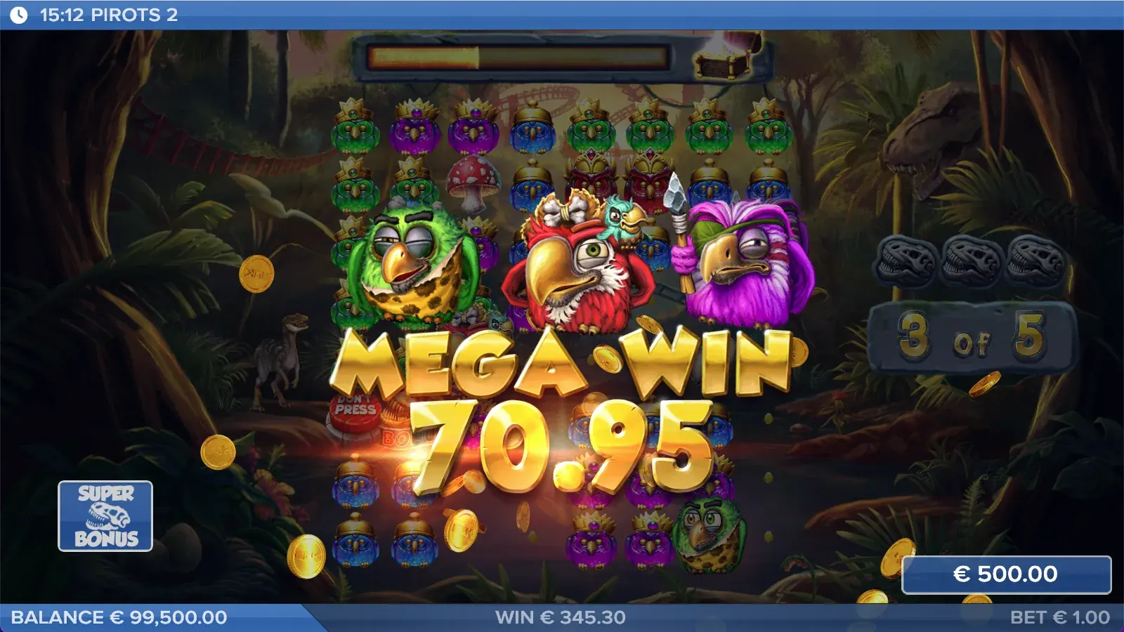 Pirots 2 Mega Win-scherm