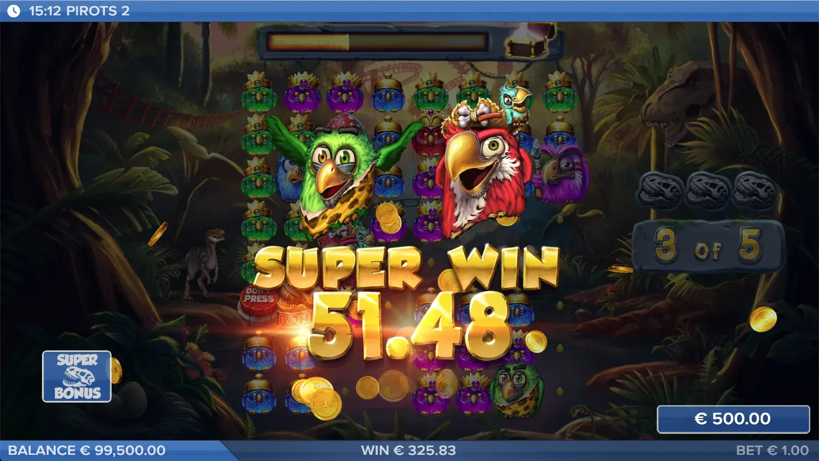 Pirots 2 Super Win-scherm
