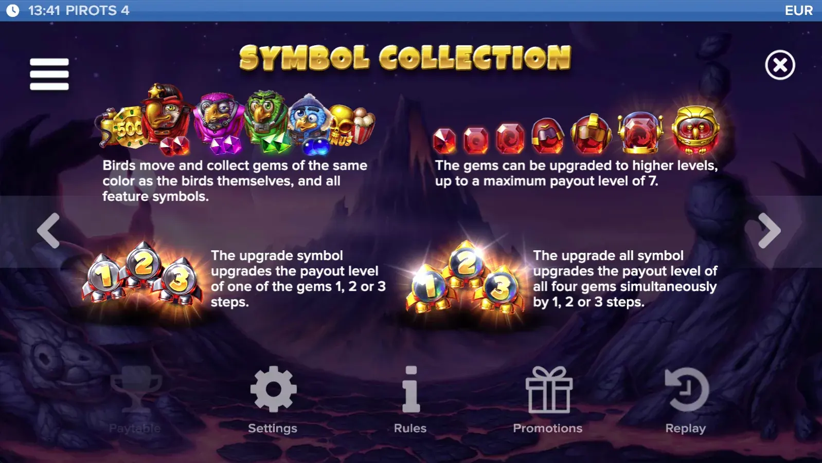 Pirots 4 Inferno paytable 2