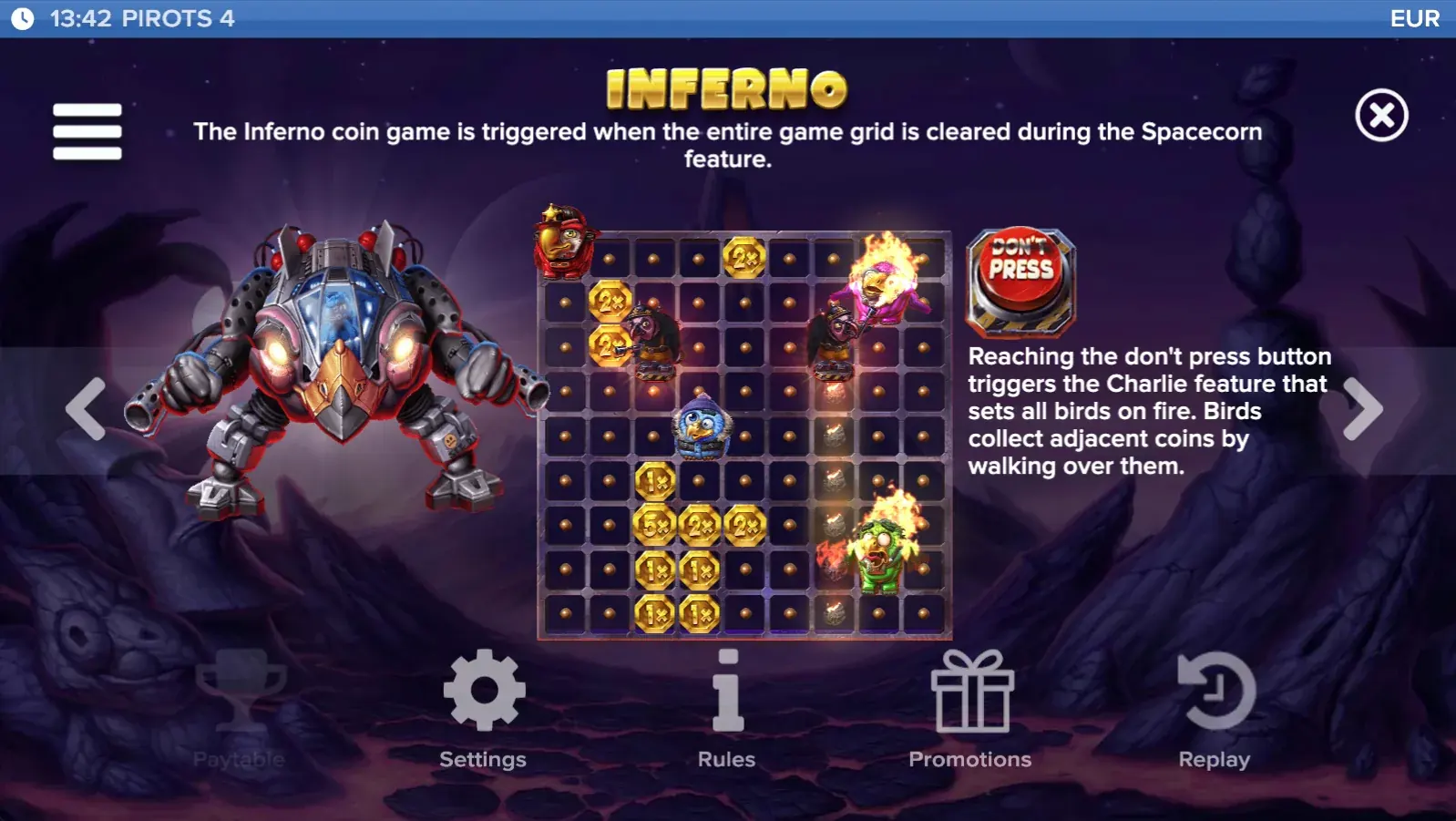 Pirots 4 Inferno paytable 7