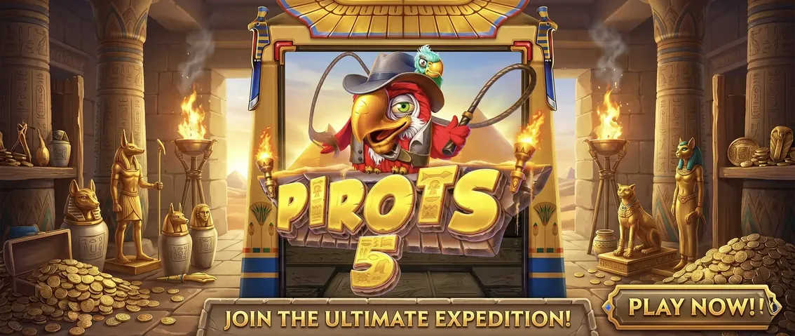 Pirots 5 promobanner met Oud-Egypte-thema